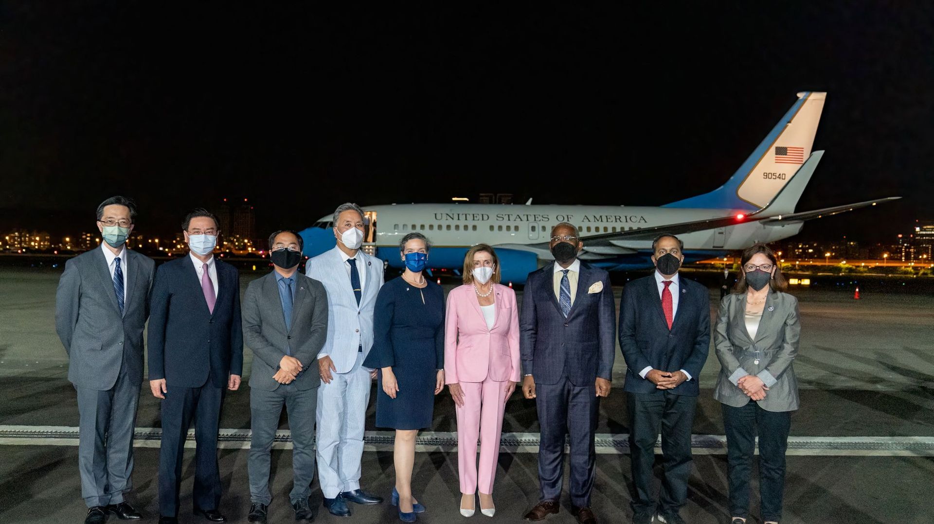 Nancy Pelosi photographiée à son arrivée à Taïwan, ce 2 août 2022.