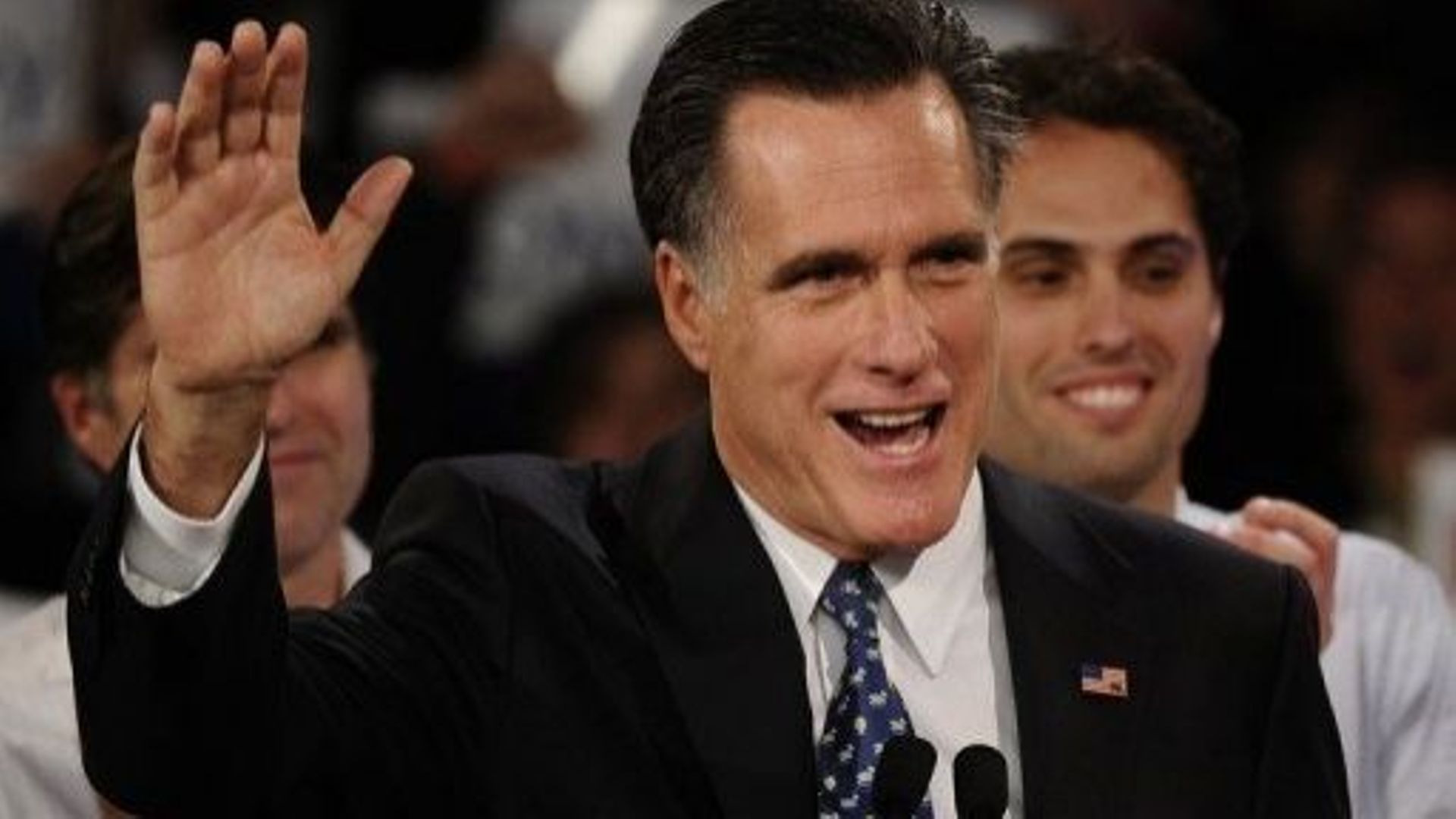 Mitt Romney, lors de sa victoire à l'élection primaire du New Hampshire, le 10 janvier 2010 à Manchester
