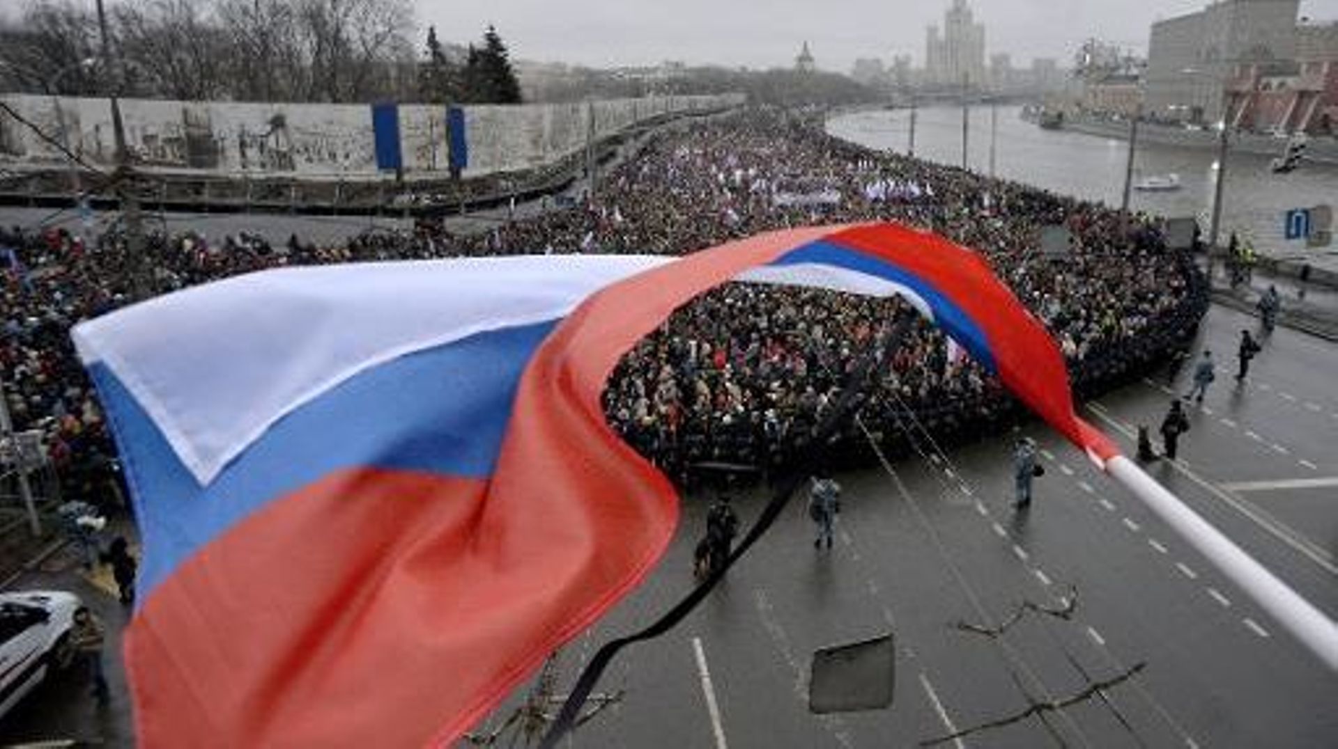 La marche en hommage à l'opposant russe Boris Nemtsov, le 1er mars 2015 dans le centre de Moscou
