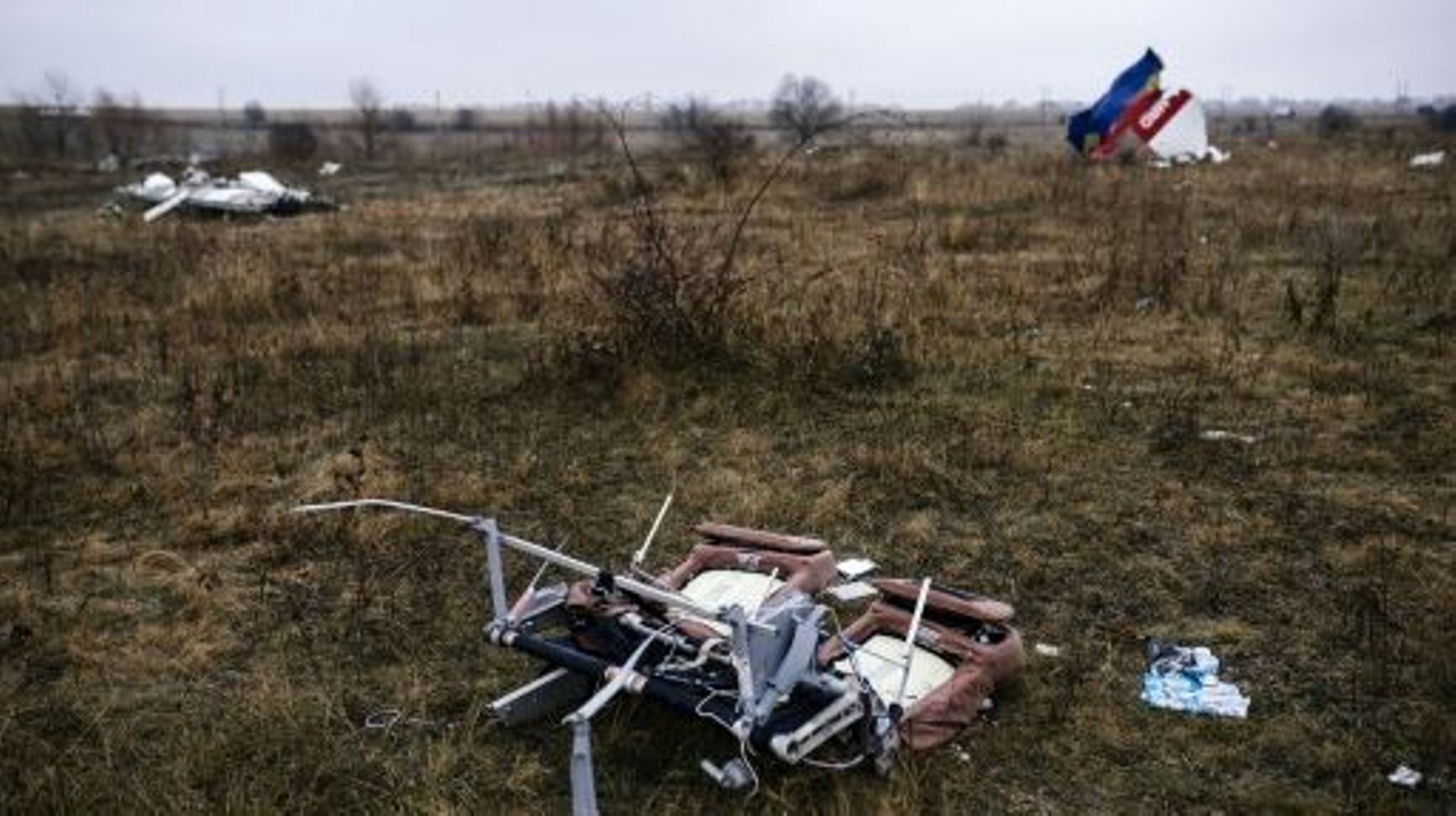 Des débris du vol MH17 de la Malaysia Airlines près du village ukrainien de Hrabove le 10 novembre 2014