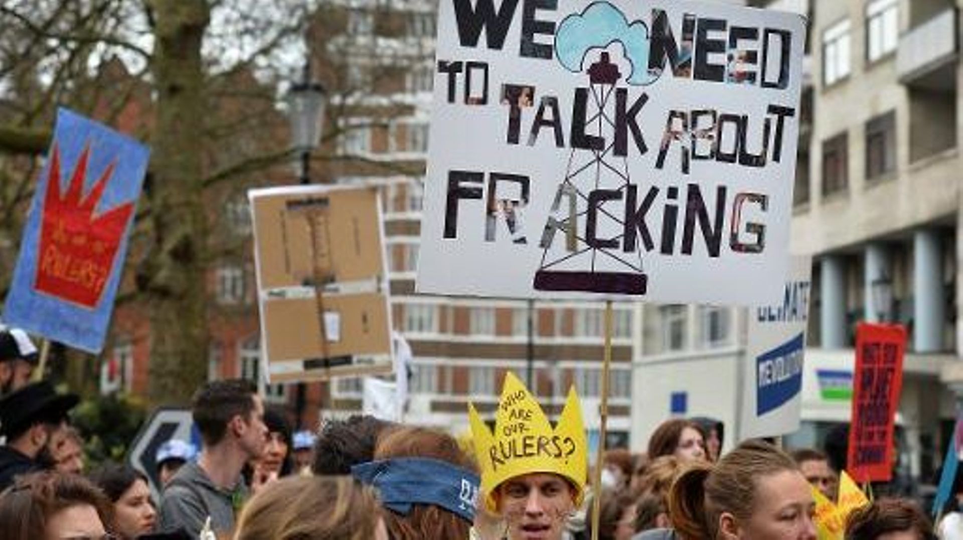 Une manifestation contre l'extraction du gaz de schiste au Royaume-Uni, le 19 mars 2014, à Londres 