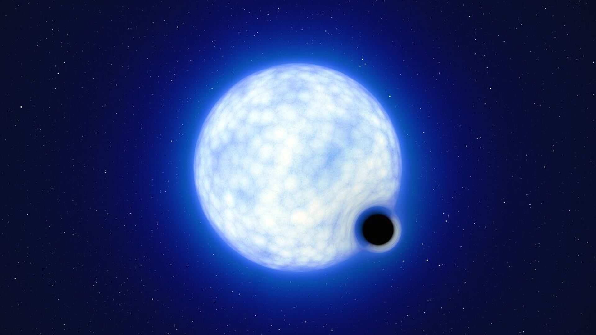 Interprétation artistique du système binaire (une étoile en orbite autour d’une autre) de VFTS 243