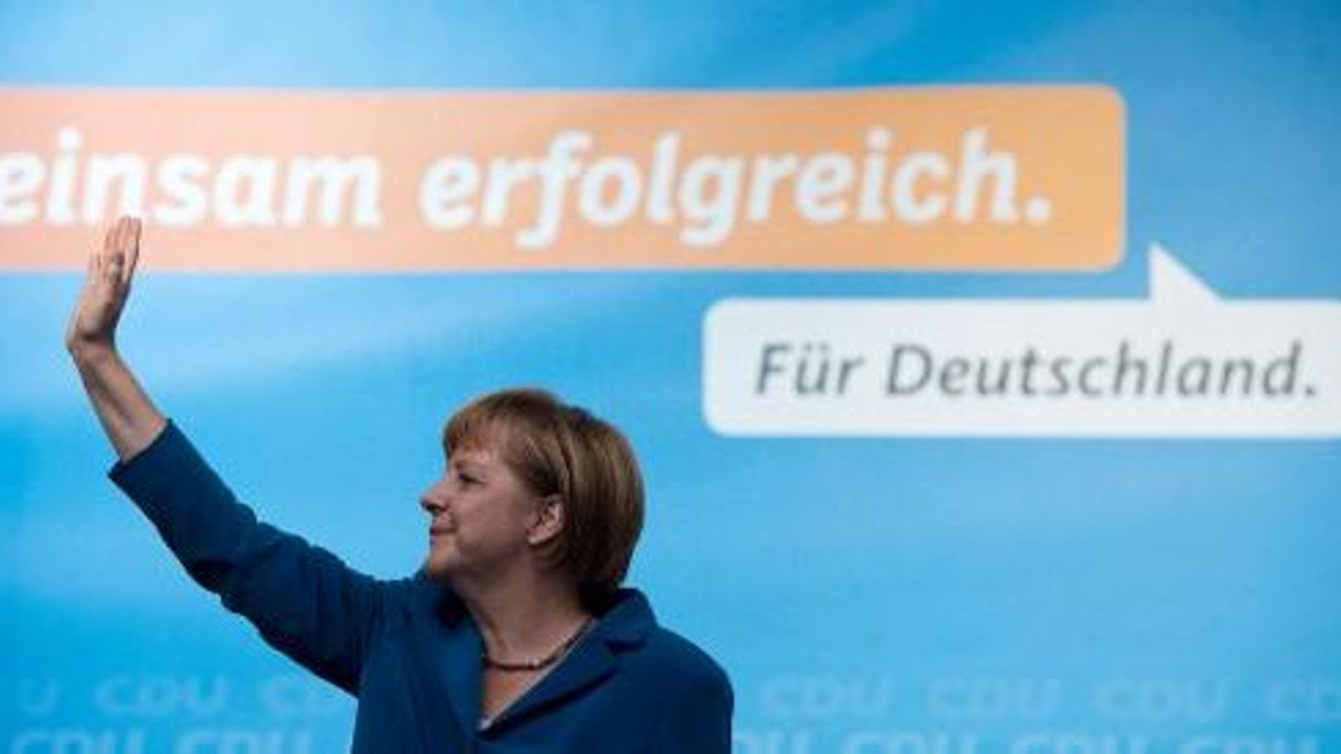 Angela Merkel lors d'un meeting électoral le 3 septembre 2013 à Finsterwalde, dans l'est de l'Allemagne