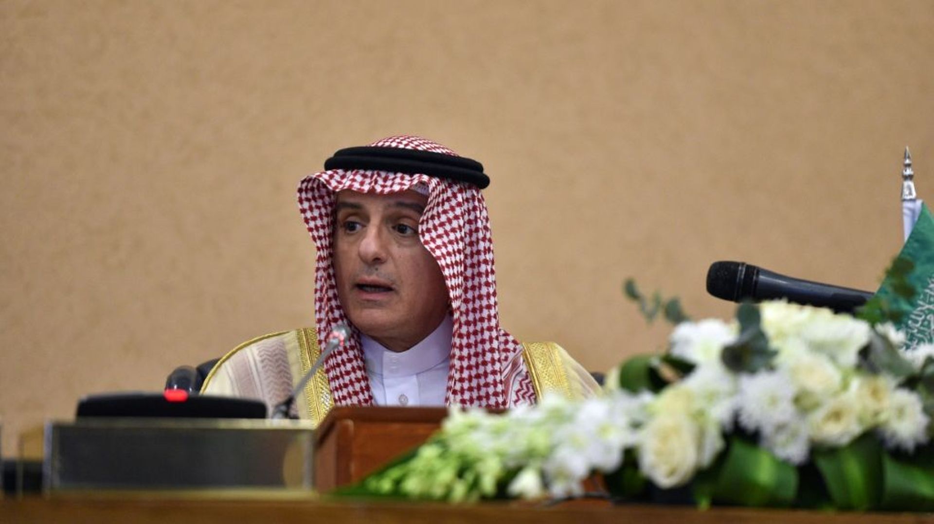 Photo prise le 9 décembre 2018 à Ryad montrant le ministre saoudien des Affaires étrangères Adel al-Jubeir lors d'une conférence de presse