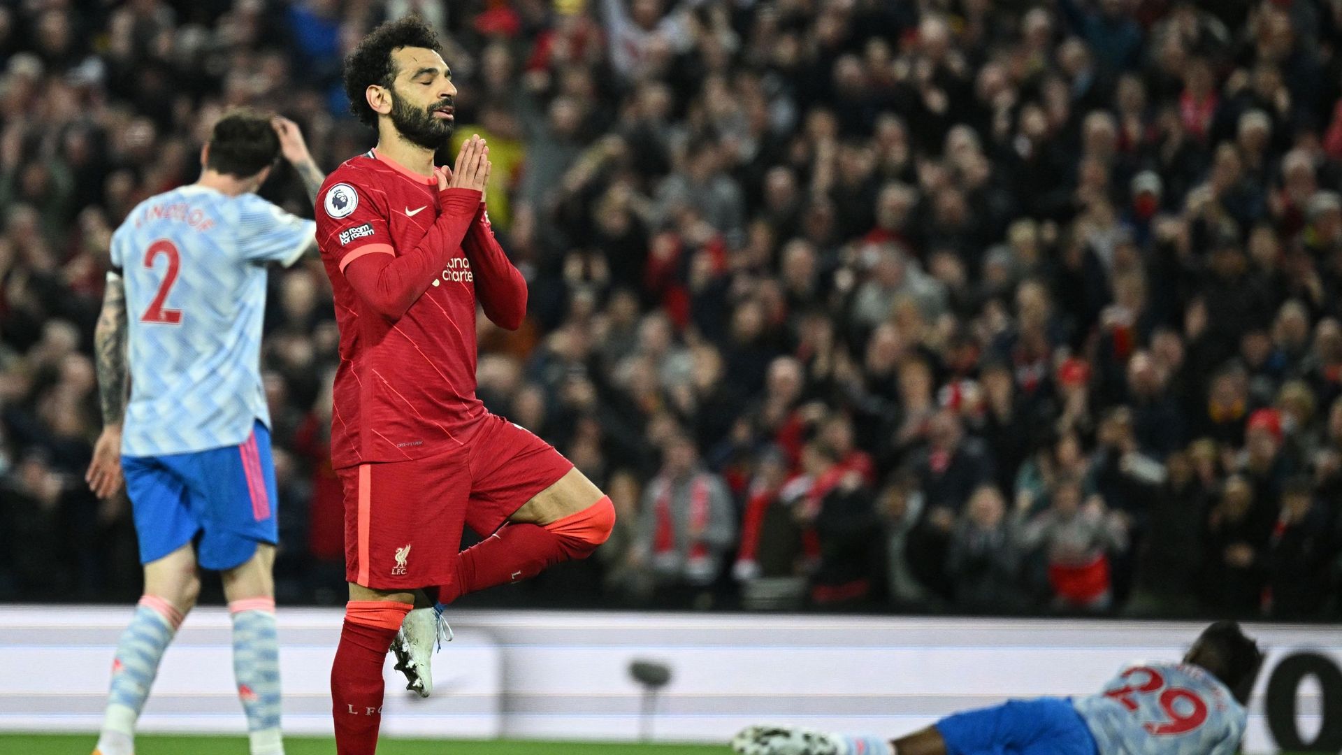 Mohammed Salah célèbre son but face à Manchester United