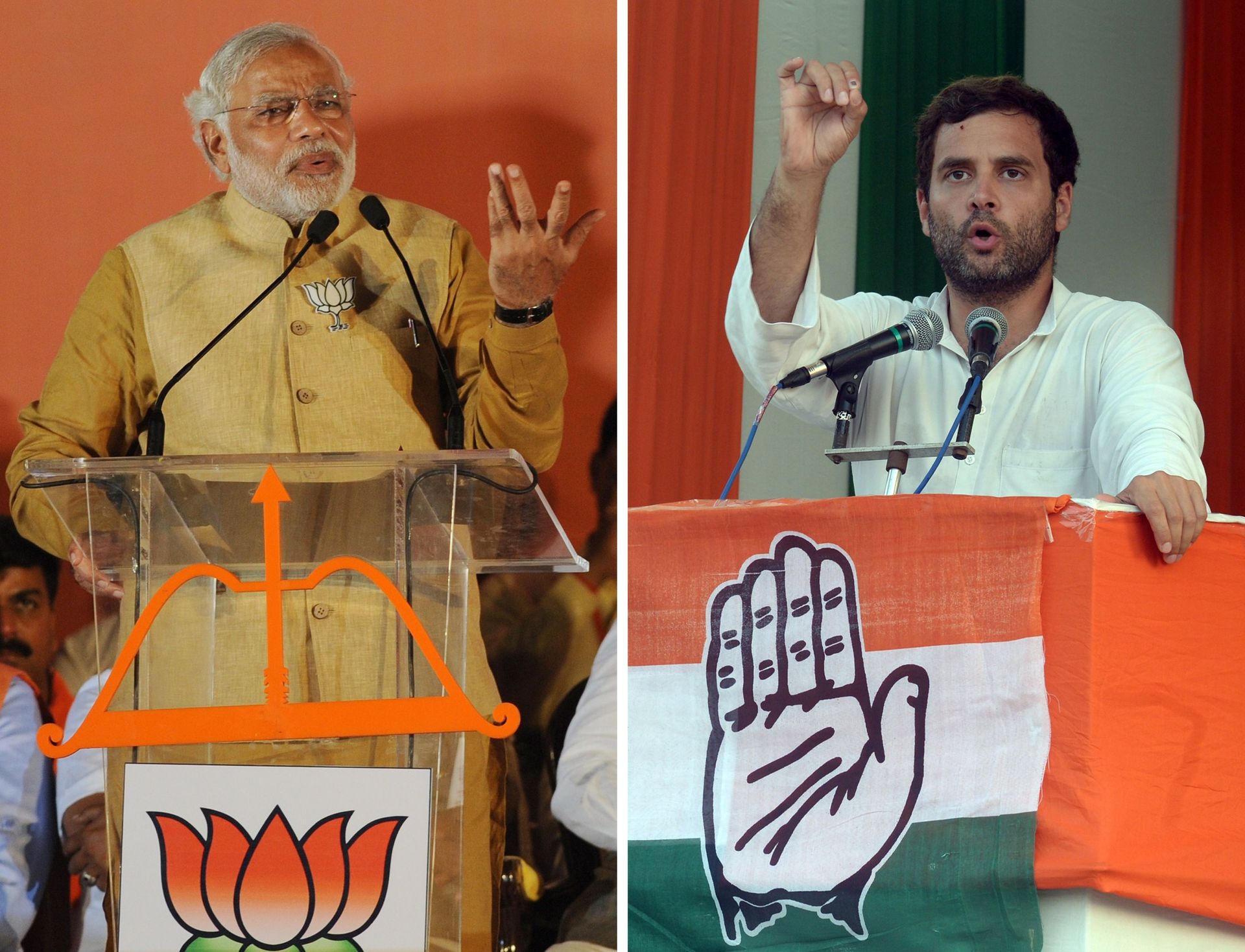 Elections en Inde: Narandra Modi (à gauche) et Rahul Gandhi sont les deux figures de proue de leur parti